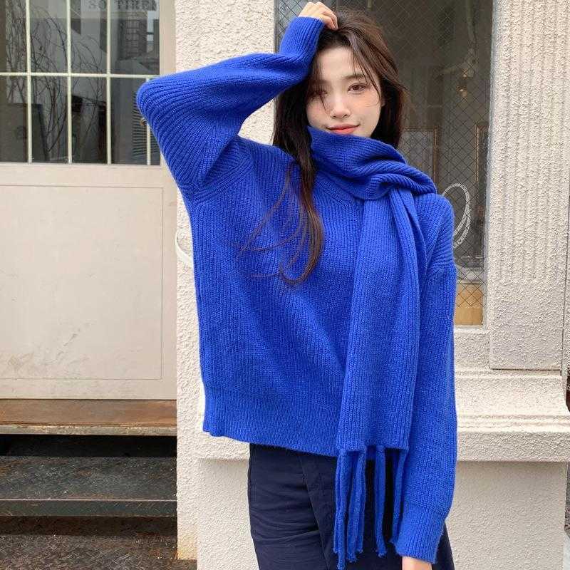 Winter Retro Lazy Style Soft Sweater Glutinous V Neck Loose Pullover Warm Scarf, Khaki
Winter Retro Lazy Style Soft Sweater Glutinous V Neck Loose Pullover Warm Scarf, Khaki