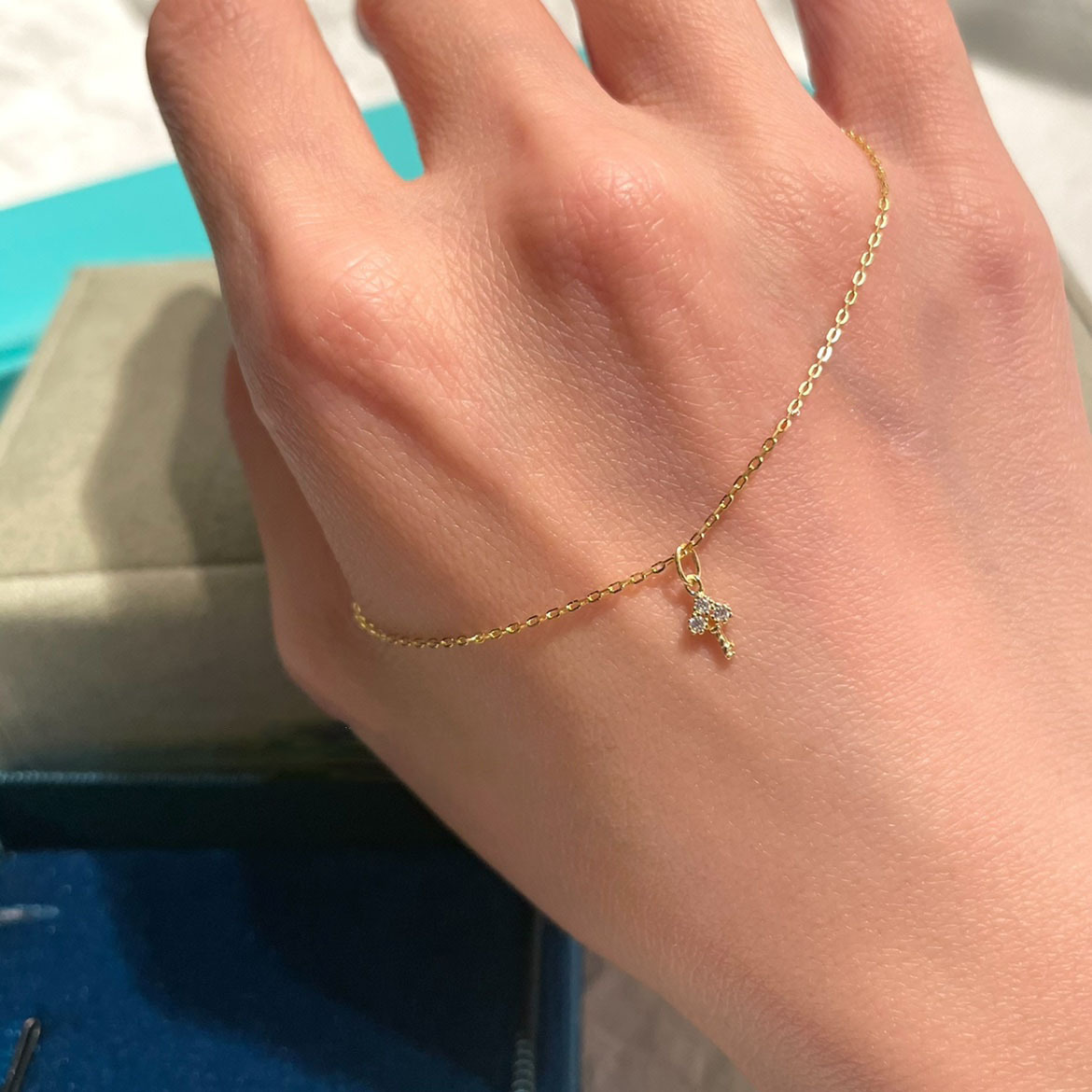 Delicate 925 Sterling Silver 14K Gold Key Pendant Necklace Light Luxury Mini Clavicle Chain Women Party