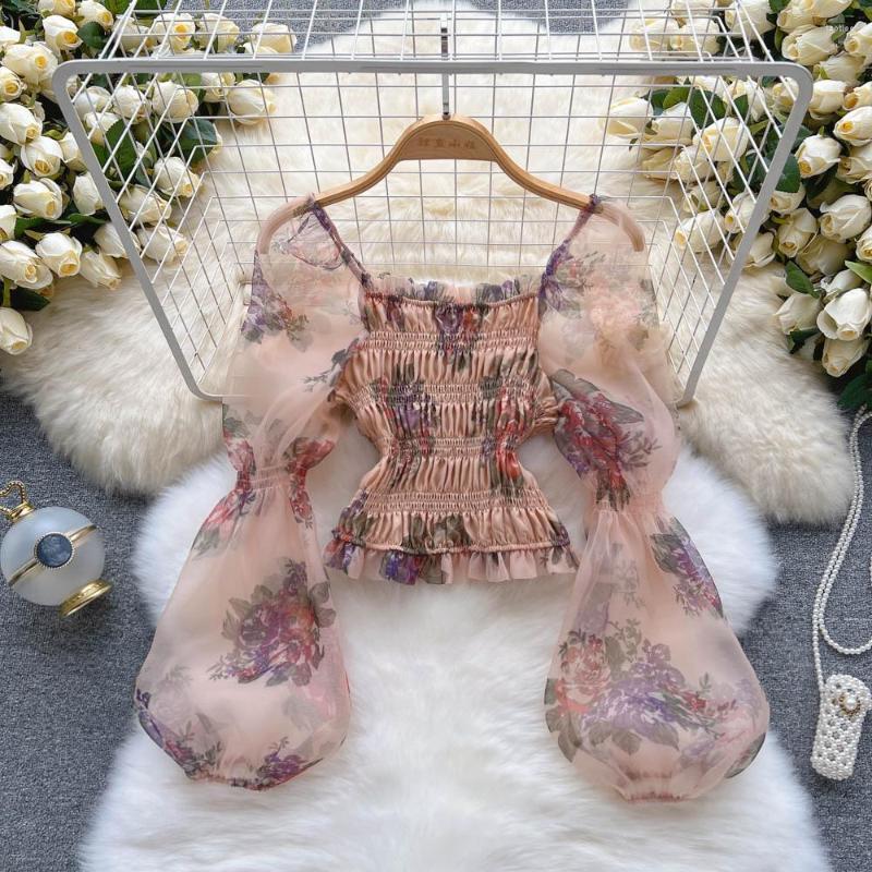 Women's Blouses 2023 Women French Style Flower Print Mesh Blouse Slim Pleated Short Tops Ladies And Fashion Top, Pink blouse
Women's Blouses 2023 Women French Style Flower Print Mesh Blouse Slim Pleated Short Tops Ladies And Fashion Top, Pink blouse