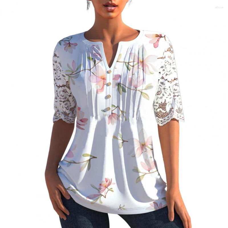 Women's Blouses V-neck Pleated Buttons Crochet Lace Stitching Short Sleeve Women T-shirt Summer Floral Print Casual Tee Tops Y2k Streetwear, Blue
Women's Blouses V-neck Pleated Buttons Crochet Lace Stitching Short Sleeve Women T-shirt Summer Floral Print Casual Tee Tops Y2k Streetwear, Blue