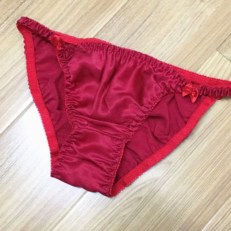 Women's Panties 4pcs Color Random 100% Pure Silk Women's Sexy Bikini Panties Comfortable Breathable Underwear Knickers Lingerie M L SYT9203 