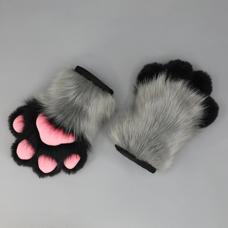 Five Fingers Gloves Wolf Dog es Paw Claw Costume Cosplays Animal Furry Plush Full Finger Mittens Fursuit for Adults Drop 231114