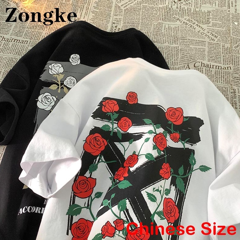 Men's T-Shirts Zongke Floral Printed T Shirt For Men Tshirts For Men Clothing Streetwear Harajuku Tops Chinese Size 3XL 230414