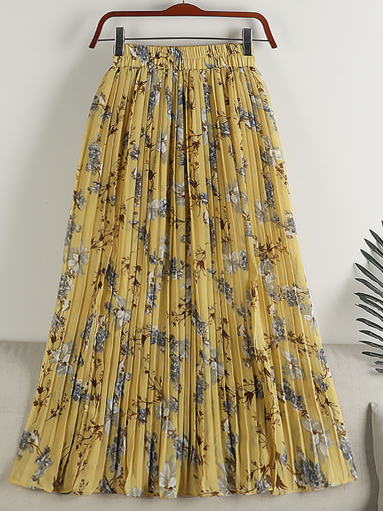 Skirts TIGENA Chiffon Pleated Skirt for Women Spring Summer Vintage Floral Print Boho Beach High Waist Midi Long Skirt Female 230414