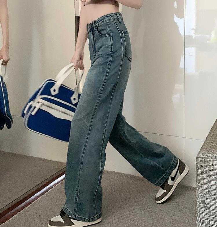 Retro White Jeans For Women Patchwork Design High Waist Slimming Loose Wide Leg, Denim blue
Retro White Jeans For Women Patchwork Design High Waist Slimming Loose Wide Leg, Denim blue