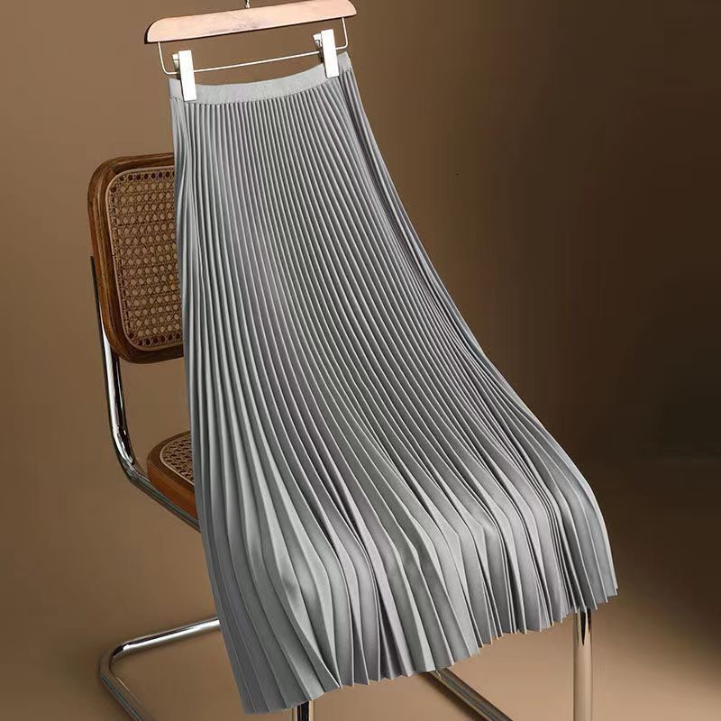 Skirts Spring Summer Vintage All-match Solid Color A-line Skirt Elegant Fashion Pleated Folds Long Skirts Streetwear Irregular Skirts 230414