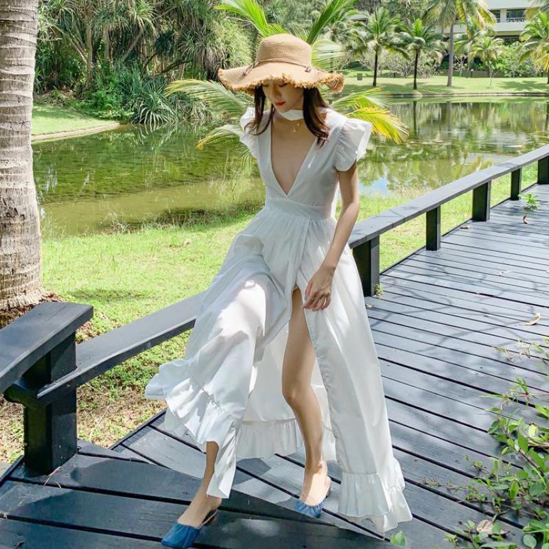 Casual Dresses Summer Women Beach Dress Fashion Deep V Neck Flying Sleeve Style Gowns Ladies Sea Vacation Long Clothes, White
Casual Dresses Summer Women Beach Dress Fashion Deep V Neck Flying Sleeve Style Gowns Ladies Sea Vacation Long Clothes, White