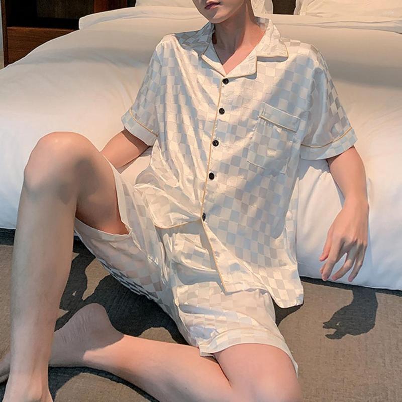 Men's Sleepwear 2 Pcs/Set Men Pajamas Set Plaid Print Single-breasted Short Sleeves Buttons Loose Homewear Shorts Clothes, Black
Men's Sleepwear 2 Pcs/Set Men Pajamas Set Plaid Print Single-breasted Short Sleeves Buttons Loose Homewear Shorts Clothes, Black