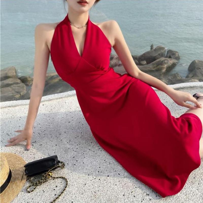 Casual Dresses Sleeveless Halter Maxi Summer Dress For Women Fashion V-Neck Beach Long Robe 2023 Elegant Slip Holiday Hollow Out Sundress, Red dress
Casual Dresses Sleeveless Halter Maxi Summer Dress For Women Fashion V-Neck Beach Long Robe 2023 Elegant Slip Holiday Hollow Out Sundress, Red dress