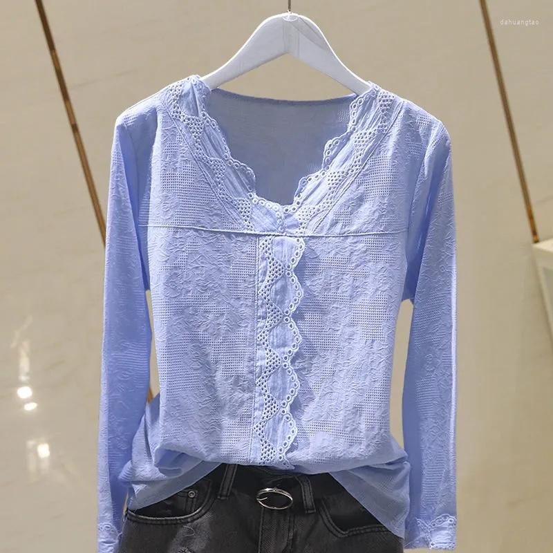 Women' Blouses 2023 Blouse Ladies Spring Autumn Korean Long-sleeved Patchwork Lace V-neck Shirt Bottom Women Casual Wild Tops Female, Blue
Women' Blouses 2023 Blouse Ladies Spring Autumn Korean Long-sleeved Patchwork Lace V-neck Shirt Bottom Women Casual Wild Tops Female, Blue