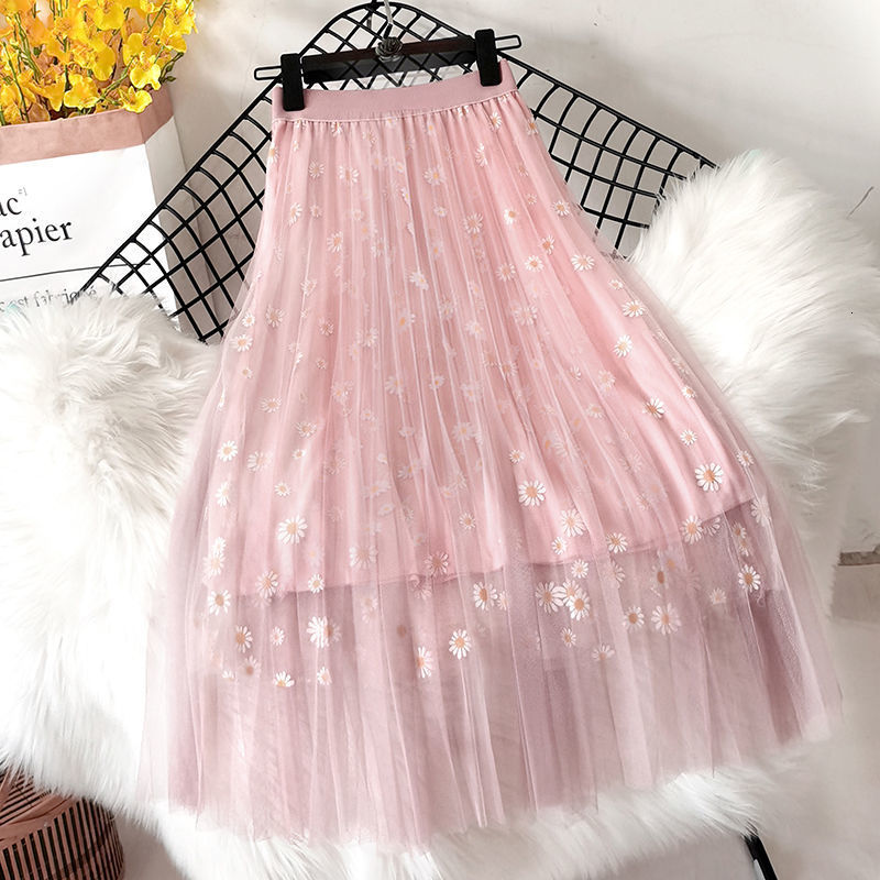 Skirts Skirts Women Tender Sweet Korean Style Printed Lady Mesh Ins Classy All-match College Elegant Lovely Girls Stylish Charm 230414