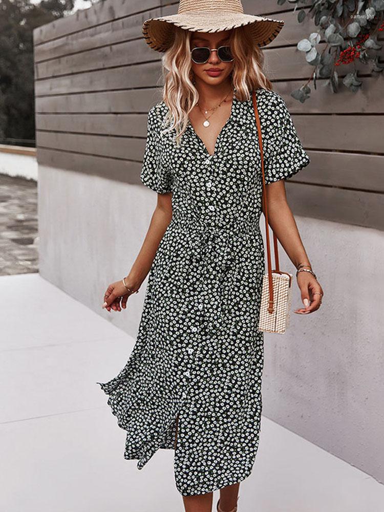 Casual Dresses 2023 Spring Bandage Dress Women Short Sleeve Button Floral Print For Woman Summer Holiday Style, Black
Casual Dresses 2023 Spring Bandage Dress Women Short Sleeve Button Floral Print For Woman Summer Holiday Style, Black