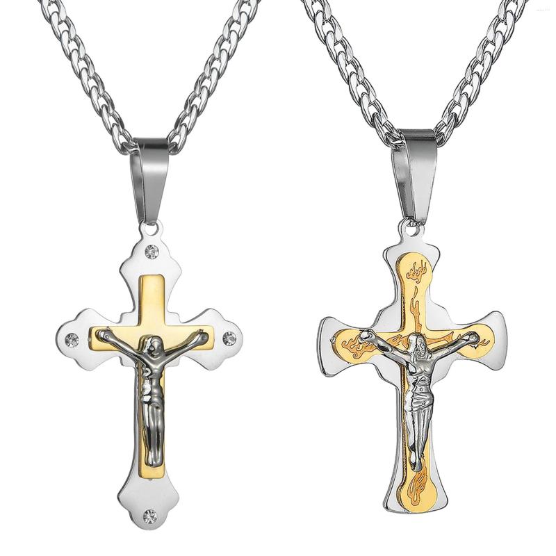 Pendant Necklaces Cross Necklace Dual Layer Two-Tone Jesus Crucifix Jewelry Stainless Steel Religious Gift 24''Cuba Chain Included
Pendant Necklaces Cross Necklace Dual Layer Two-Tone Jesus Crucifix Jewelry Stainless Steel Religious Gift 24''Cuba Chain Included
