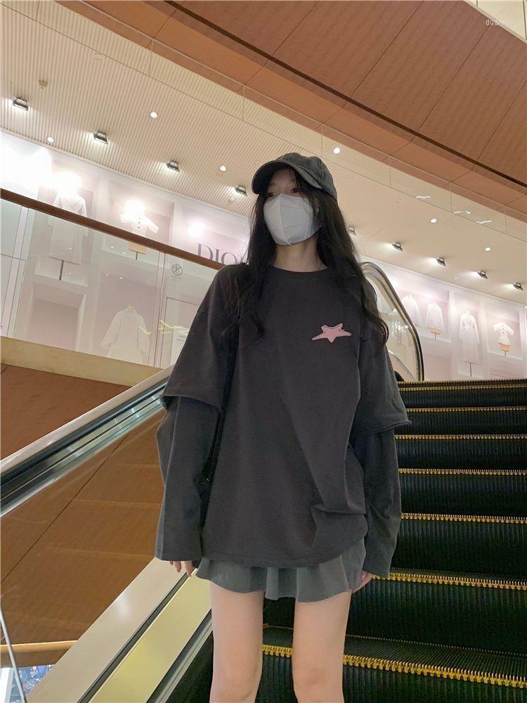 Women' T Shirts Deeptown Harajuku Fake Two Pieces Star Print T-shirts Women Kpop Streetwear Loose Grey Long Sleeve Tees Korean Style Grunge, Blue
Women' T Shirts Deeptown Harajuku Fake Two Pieces Star Print T-shirts Women Kpop Streetwear Loose Grey Long Sleeve Tees Korean Style Grunge, Blue