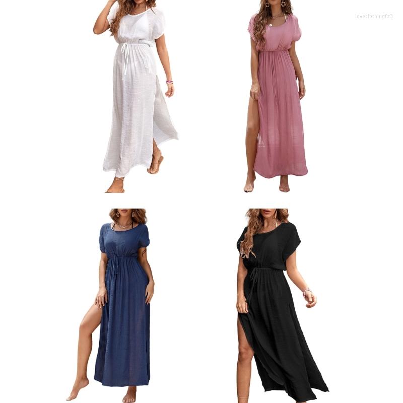 Women's Swimwear H58D Lady Short Sleeves Dress Solid Casual Women Side Split Beachwear, White
Women's Swimwear H58D Lady Short Sleeves Dress Solid Casual Women Side Split Beachwear, White