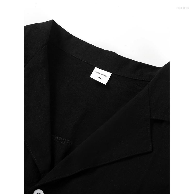 CNLONGBIDA Men's Casual Shirts Summer Beach Wear Men's Solid Color Blouse Cotton Linen Short Sleeve Shirt Loose Cardigan Tops Comfy Breathab