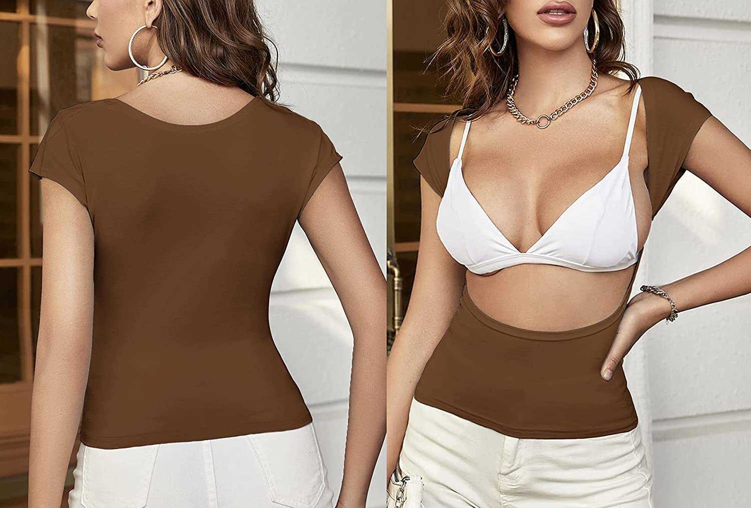 Fashion Women's Sexy Backless Designer Short Sleeve Slim Fit Crewneck New Summer Casual Y2K Crop Tee