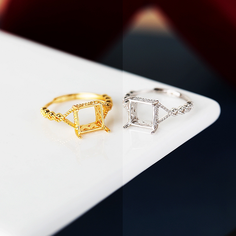 925 Sterling Silver Ring Solitaire 8x8mm Princess Cabochon Semi Mount Ring Setting Vintage Filligree Wholesale Women Engagement Wedding Simples Design