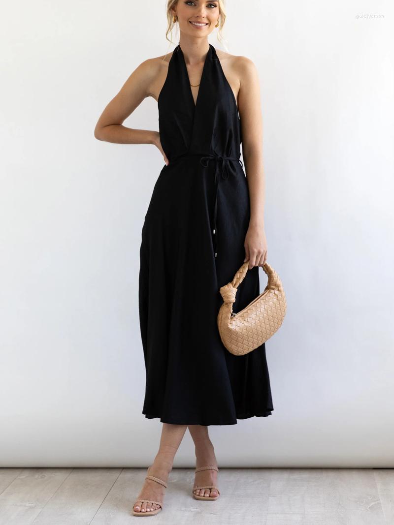Casual Dresses Summer Black Halter Maxi Dress Elegant Backless Women' Lace-up Long Verstido A-Line Vestido Mujer 2023 Beach
Casual Dresses Summer Black Halter Maxi Dress Elegant Backless Women' Lace-up Long Verstido A-Line Vestido Mujer 2023 Beach