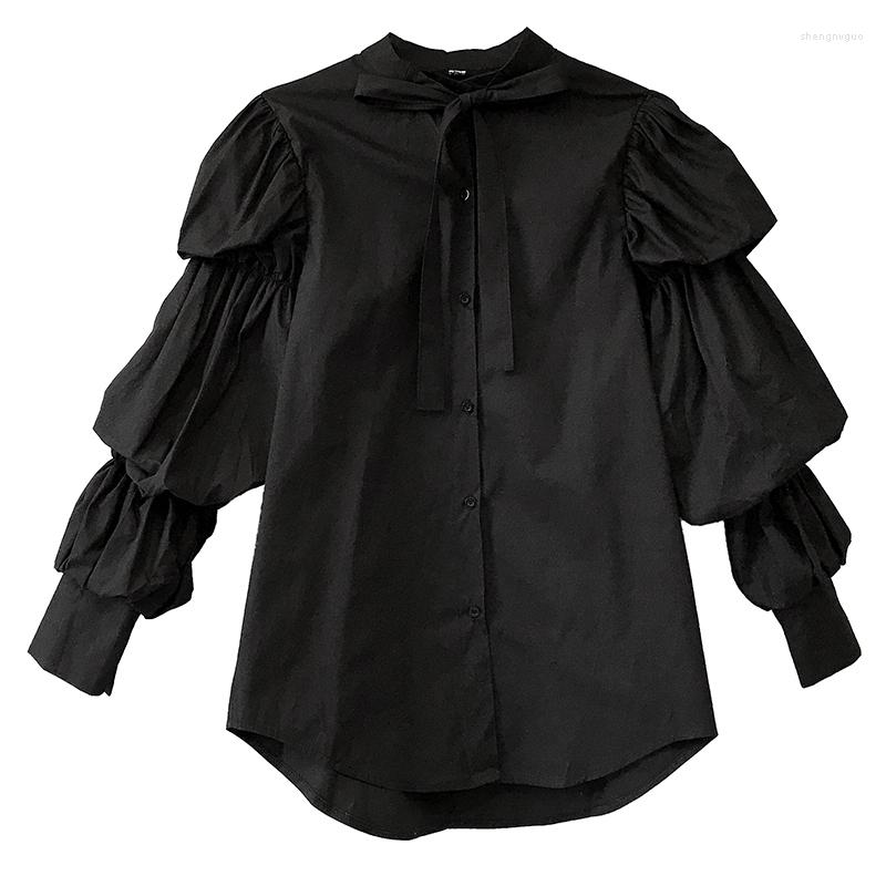 Women' Blouses PERHAPS U Women White Black Solid Shirt Bow Collar Puff Sleeve Long Blouse B0829 
Women' Blouses PERHAPS U Women White Black Solid Shirt Bow Collar Puff Sleeve Long Blouse B0829