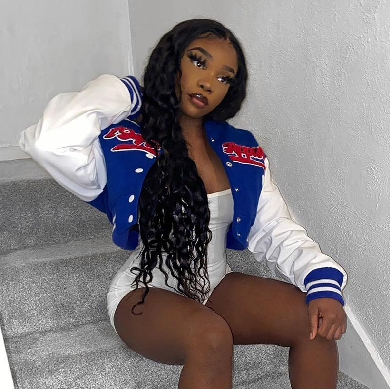 Women's Jackets Women Fall Letter Embroidery Casual Varsity Jacket Single Breasted Long Sleeve Pockets Short Bomber Coat Baseball Tops, Blue
Women's Jackets Women Fall Letter Embroidery Casual Varsity Jacket Single Breasted Long Sleeve Pockets Short Bomber Coat Baseball Tops, Blue