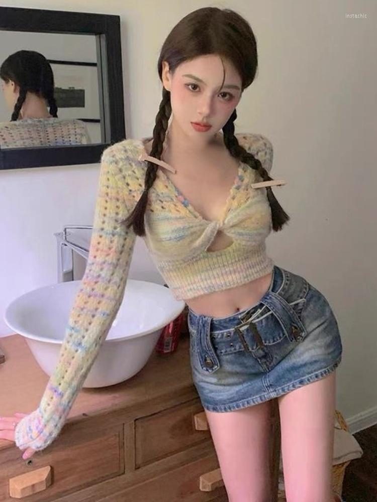 Women' T Shirts Y2k Aesthetic Slim Sexy Long Sleeve T-shirts 2023 Fashion Knitted V Neck Hollow Out Cropped Tops Women Rainbow All Match, Multicolor
Women' T Shirts Y2k Aesthetic Slim Sexy Long Sleeve T-shirts 2023 Fashion Knitted V Neck Hollow Out Cropped Tops Women Rainbow All Match, Multicolor
