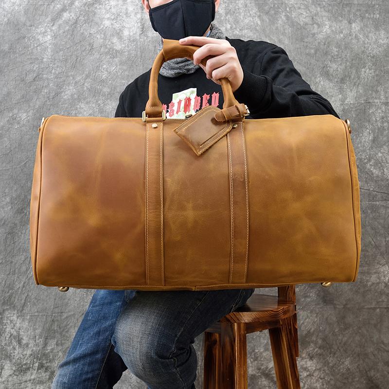 Duffel Bags Men's Travel Bag Genuine Leather Overnight Tote Thick Crazy Horse Duffle Zip-around Luggage Male Weekend, Dark brown(45cm)
Duffel Bags Men's Travel Bag Genuine Leather Overnight Tote Thick Crazy Horse Duffle Zip-around Luggage Male Weekend, Dark brown(45cm)