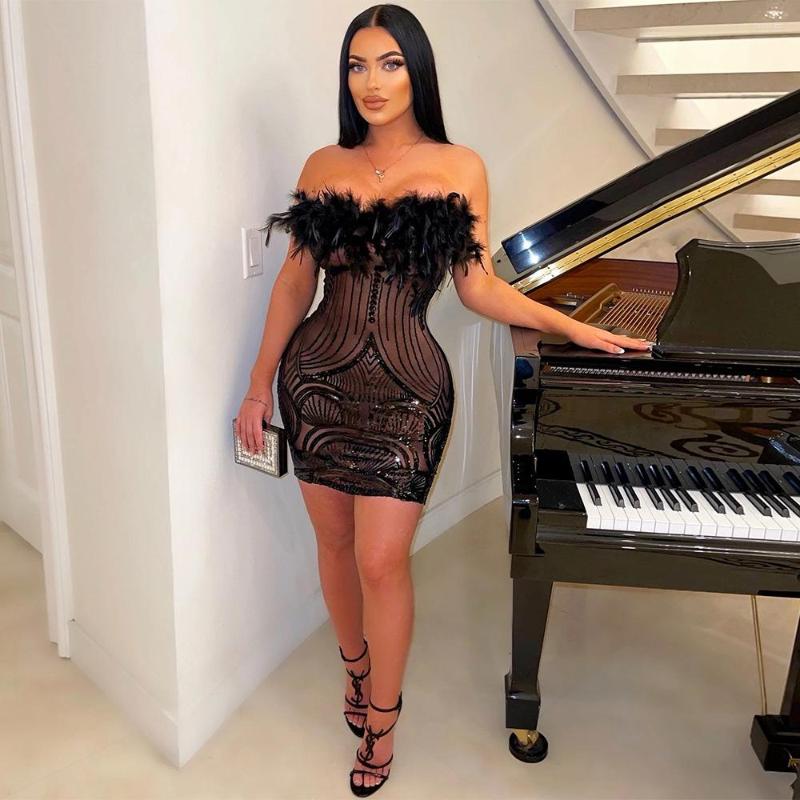 Casual Dresses Zoctuo Sexy Skirts Elegant Outfits Feather One-shoulder Mesh Patchwork Clothing Club Party Slim Bodycon Sequin Printing, Black
Casual Dresses Zoctuo Sexy Skirts Elegant Outfits Feather One-shoulder Mesh Patchwork Clothing Club Party Slim Bodycon Sequin Printing, Black