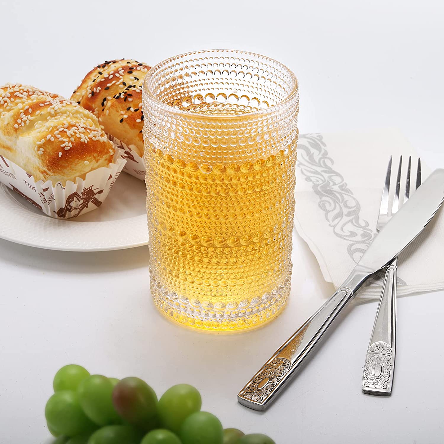 Vintage Drinking Glasses Clear Hobnail Glasses Tumbler Embossed Design Glassware