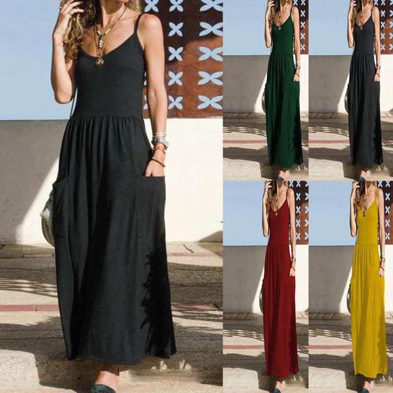 Casual Dresses Solid Maxi Dress U-Neck Sleeveless Pockets Sling Women Pleated Loose Hem, Black
Casual Dresses Solid Maxi Dress U-Neck Sleeveless Pockets Sling Women Pleated Loose Hem, Black
