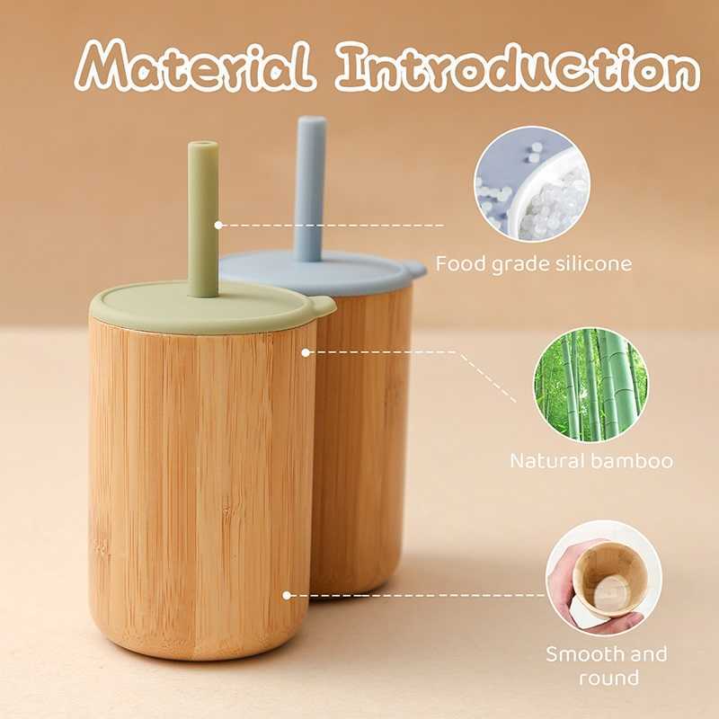 Cups Dishes Utensils 1 PCS Baby Feeding Cup With Straw Children Learn Feeding Drinking Bamboo Kids Training Cup with Straw AA230413