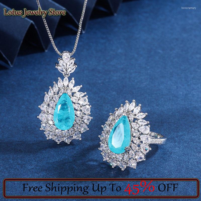 Chains Water Drop Silver Color Wedding Jewelry Sets Vintage Paraiba Tourmaline Pendant Necklace Ring Set Women Fashion
Chains Water Drop Silver Color Wedding Jewelry Sets Vintage Paraiba Tourmaline Pendant Necklace Ring Set Women Fashion