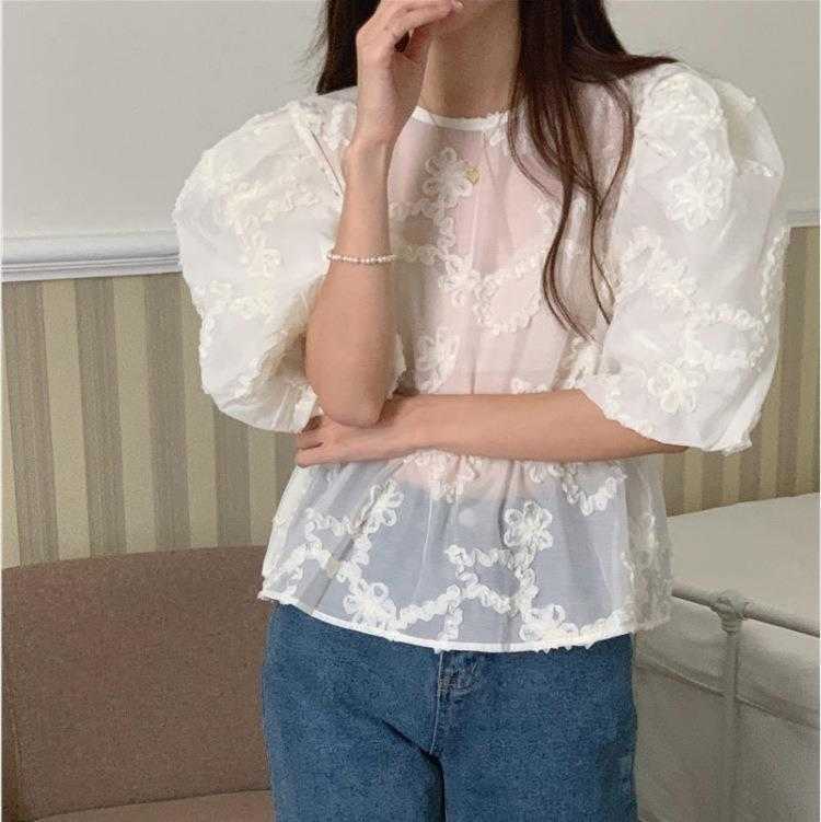 Korean Style Heavy Womens Blouses Craft Flower Round Neck Raglan Sleeve Micro, Creamy-white
Korean Style Heavy Womens Blouses Craft Flower Round Neck Raglan Sleeve Micro, Creamy-white