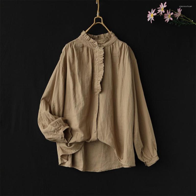 Women's Blouses Spring Vintage Shirred Ruffles Collar Shirt Feminine Single Breasted Long Sleeved Women Casual Cotton Tops Blouse Loose 2023
Women's Blouses Spring Vintage Shirred Ruffles Collar Shirt Feminine Single Breasted Long Sleeved Women Casual Cotton Tops Blouse Loose 2023