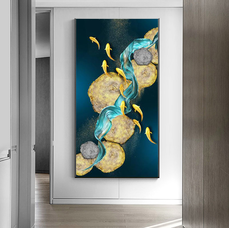 Abstract Koi Picture Canvas Painting Wall Art Feng Shui Fish Posters and Prints Carp Lotus Pond Pictures for Living Room Decor