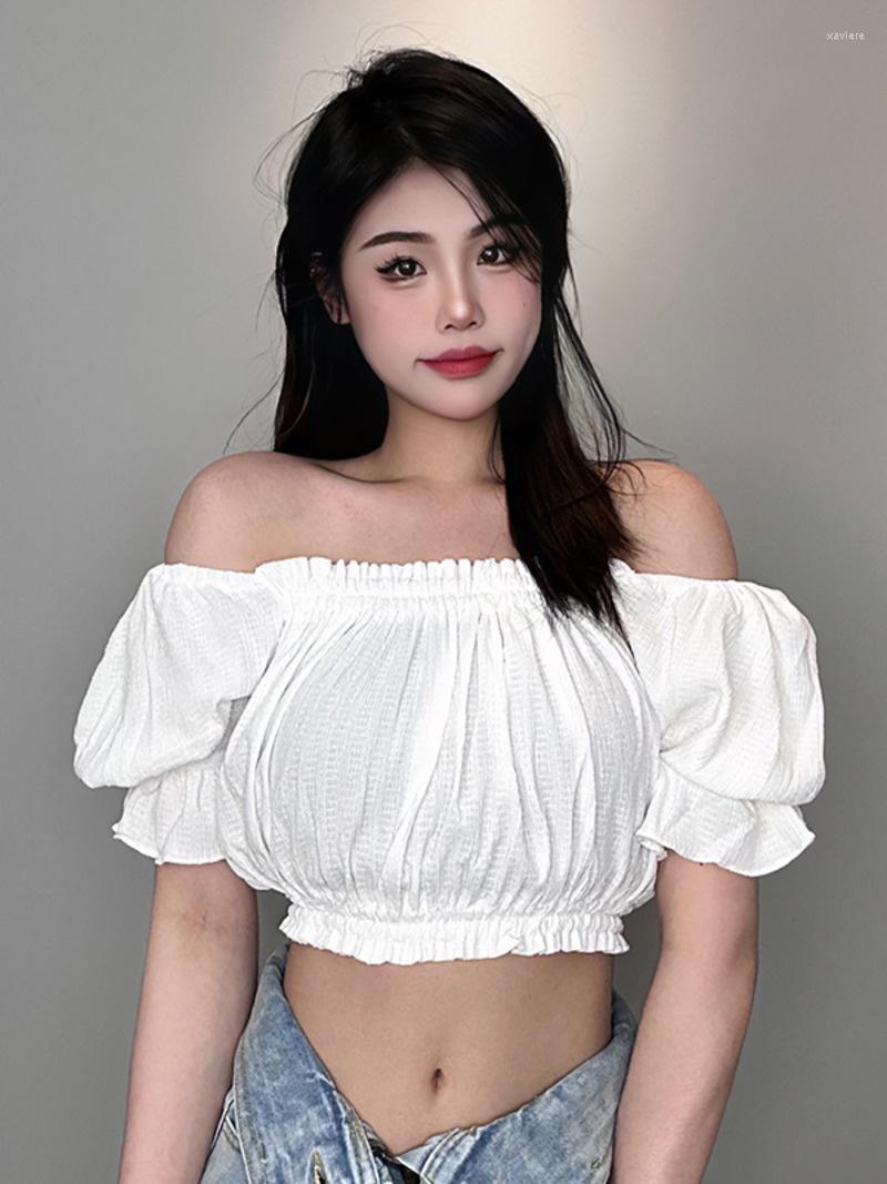 Women's T Shirts Summer Slash Neck Pleated Off Shoulder Puff Sleeve Sexy Short Shirt Top Women Sweet C964, Black
Women's T Shirts Summer Slash Neck Pleated Off Shoulder Puff Sleeve Sexy Short Shirt Top Women Sweet C964, Black