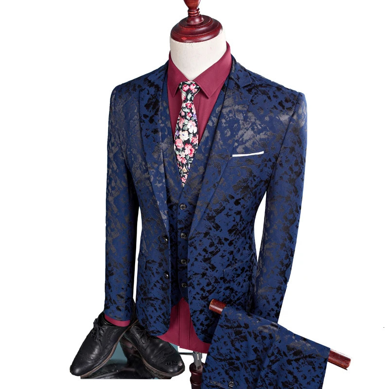 Men s Suits Blazers Men Suit Business Leisure Single Breasted 3 Pieces Sets Male Printing Groom Wedding Dress Jacket Coat Vest Pants 231114