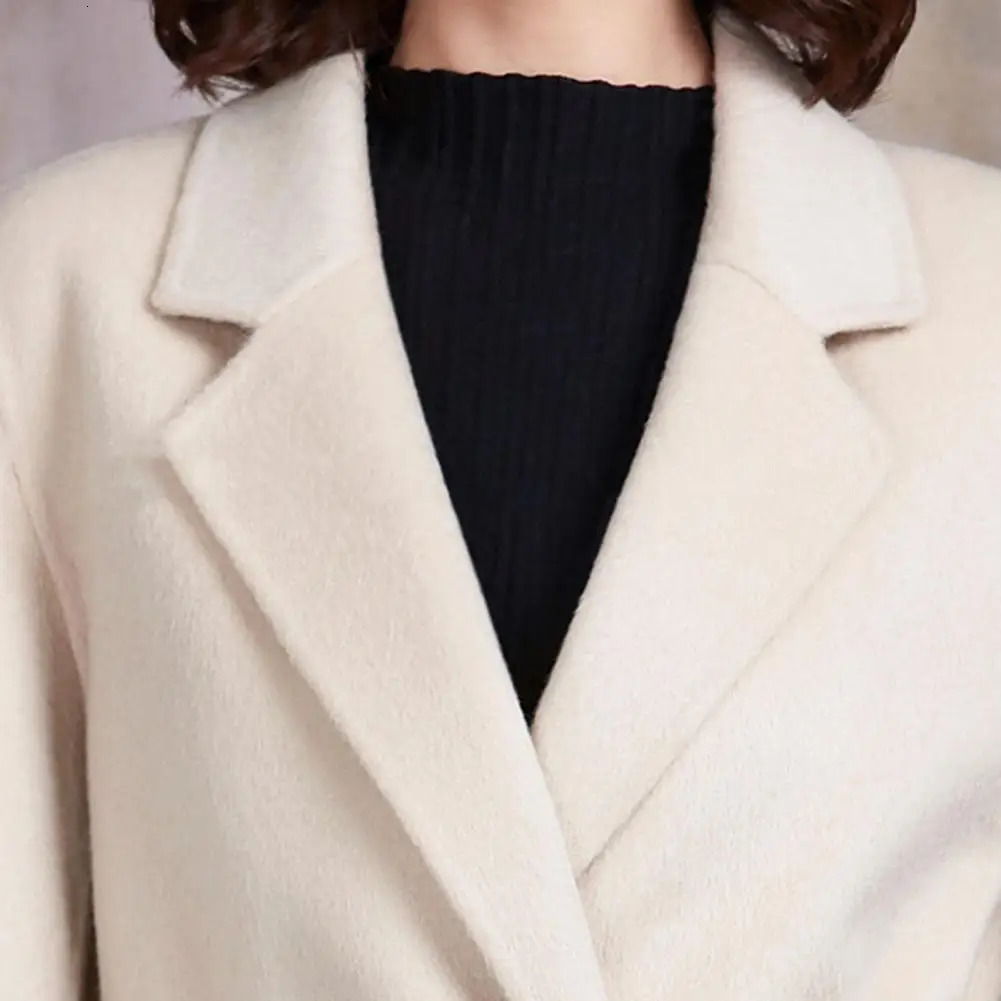 Womens Wool Blends Double Side Faux Cashmere Woolen Coat Lapel Long Sleeve Belt Trench wome Jacket Single Button Outwear Korean 231114