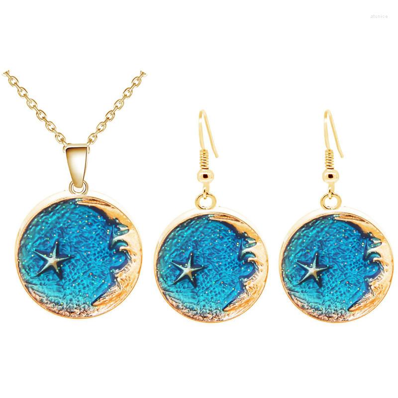 Necklace Earrings Set Korean Romantic Starry Sky Pendant With Drop Sets For Women Enamel Round Wedding Gift NT010, Picture shown
Necklace Earrings Set Korean Romantic Starry Sky Pendant With Drop Sets For Women Enamel Round Wedding Gift NT010, Picture shown