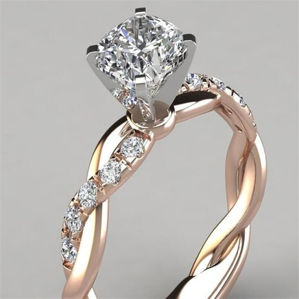 Double tone princess square diamond ring with cross twisted pattern and diamond inlay ring Delysia King Ring GC2034