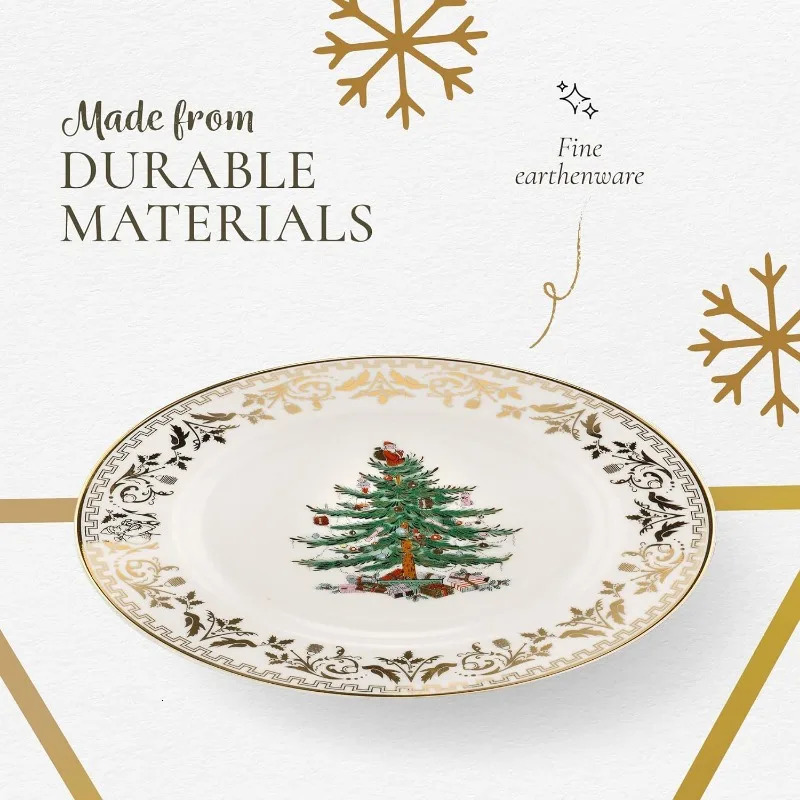 Dishes Plates Spode Christmas Tree Gold 4Piece Setting | Made of Fine Earthenware Collection Service for 1 Dinner Plate Salad 231113