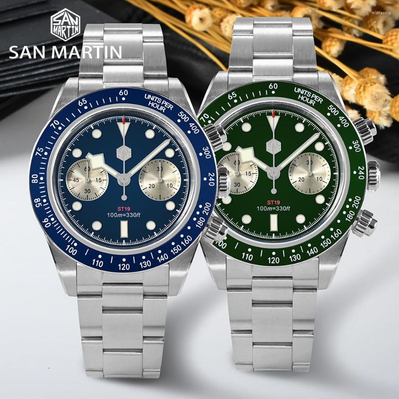 

Wristwatches 2023 San Martin BB Panda Chronograph Luxury Sport Automatic Watch For Men ST1901 Mechanical Wristwatch AR Sapphire Glass, Black no logo
