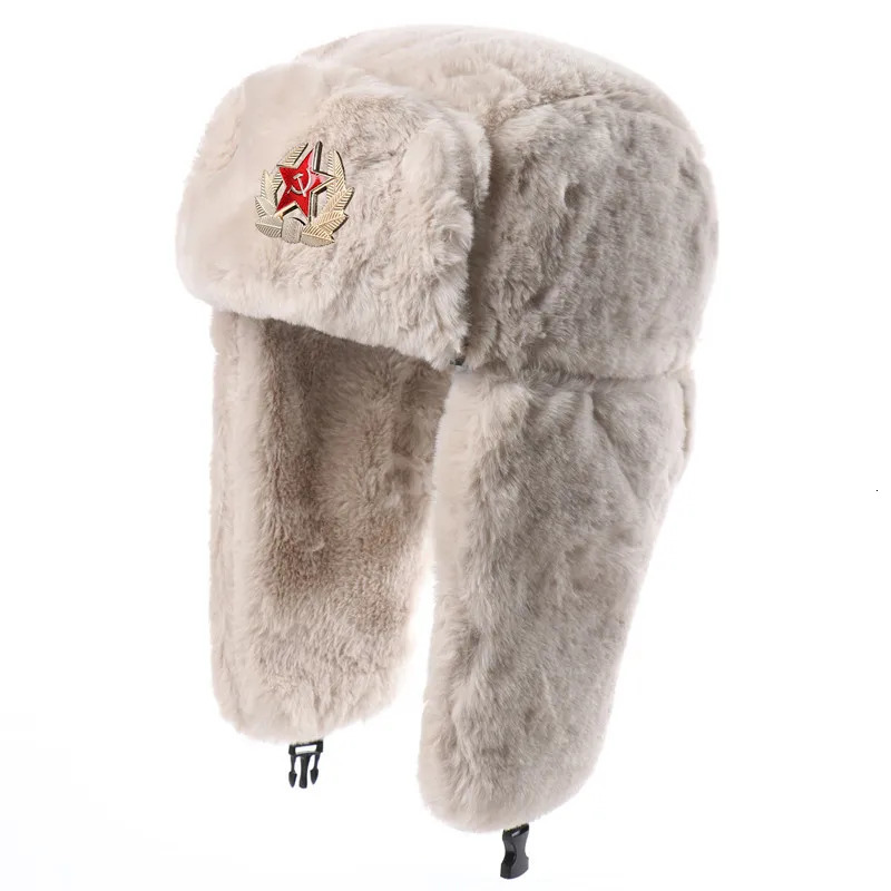 Trapper Hats Men Women Soviet Army Military Badge Russia Bomber Hats Pilot Trapper Trooper Hat Winter Faux Fur Earflap Ski Snow Caps Ushanka 23