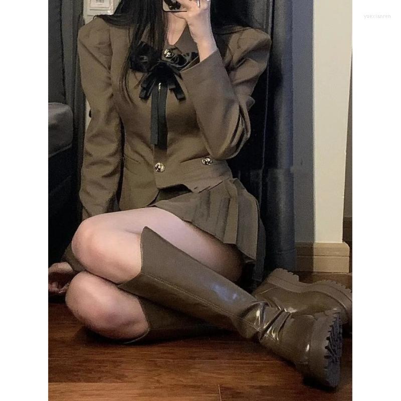 Work Dresses Korean Preppy Style Suit Jacket Women Pleated Skirt Autumn 2023 Slim Trend Coat Mini Two-piece Vintage Female Clothing, Dark brown
Work Dresses Korean Preppy Style Suit Jacket Women Pleated Skirt Autumn 2023 Slim Trend Coat Mini Two-piece Vintage Female Clothing, Dark brown