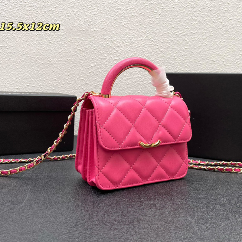 22K Womens Timeless Accordion Flap Mini Vanity Bags Top CO Hand Totes With Metal Pink Black GHW Crossbody Shoulder Messenger Cosmetic Case Card Holder Handbags 16CM