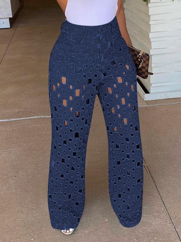 Women's Jeans Chic Hallow Out High Waist Wide Leg Women Casual Denim Pants, Deep blue
Women's Jeans Chic Hallow Out High Waist Wide Leg Women Casual Denim Pants, Deep blue