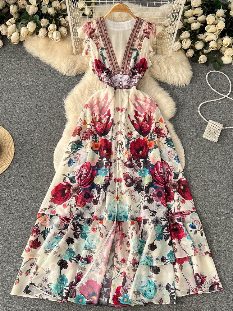 Casual Dresses 2023 Summer Runway Sleeveless Deep V Neck Cake Fairy Long Dress Women Gorgeous Flower Print Chiffon Ruffles Boho Maxi, Beige
Casual Dresses 2023 Summer Runway Sleeveless Deep V Neck Cake Fairy Long Dress Women Gorgeous Flower Print Chiffon Ruffles Boho Maxi, Beige