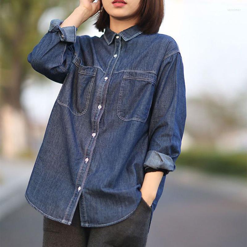 Women's Blouses Autumn Style Women Jean Tops Cardigan Long Sleeve Turn-down Collar Denim Shirts Casual Female Pocket Blusas Mujer, Blue
Women's Blouses Autumn Style Women Jean Tops Cardigan Long Sleeve Turn-down Collar Denim Shirts Casual Female Pocket Blusas Mujer, Blue