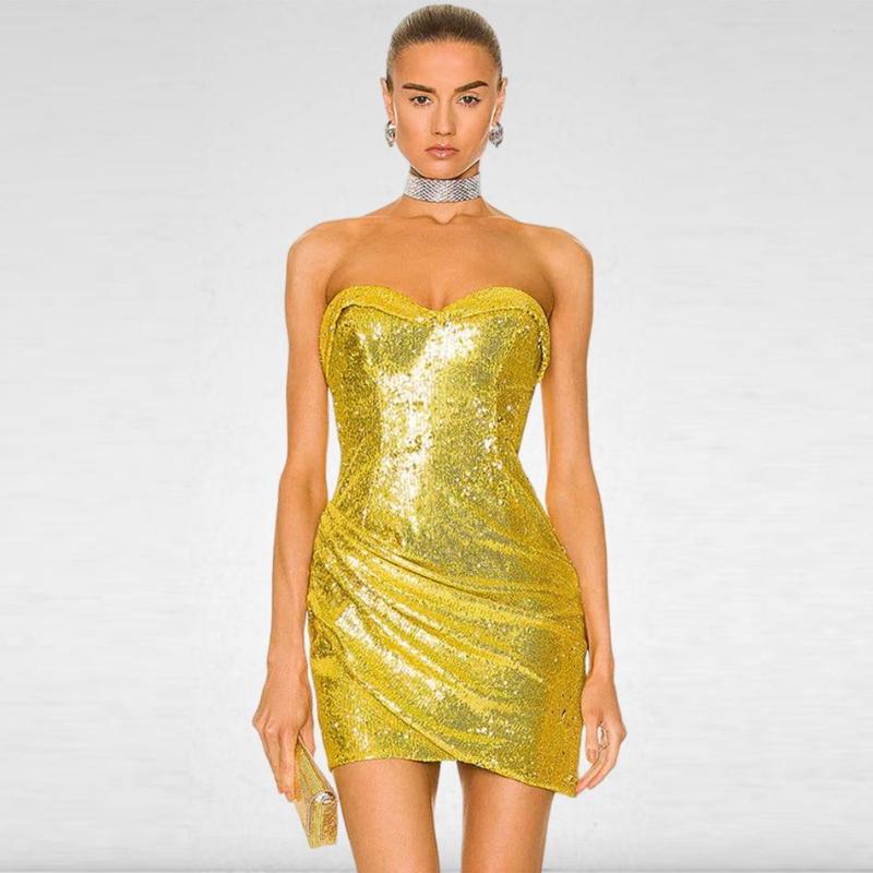 Casual Dresses Sexy Backless Gold Sequined Tube Top Dress Slim Pleated Hip Skirt Woman
Casual Dresses Sexy Backless Gold Sequined Tube Top Dress Slim Pleated Hip Skirt Woman