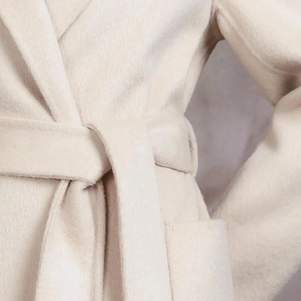 Womens Wool Blends Double Side Faux Cashmere Woolen Coat Lapel Long Sleeve Belt Trench wome Jacket Single Button Outwear Korean 231114